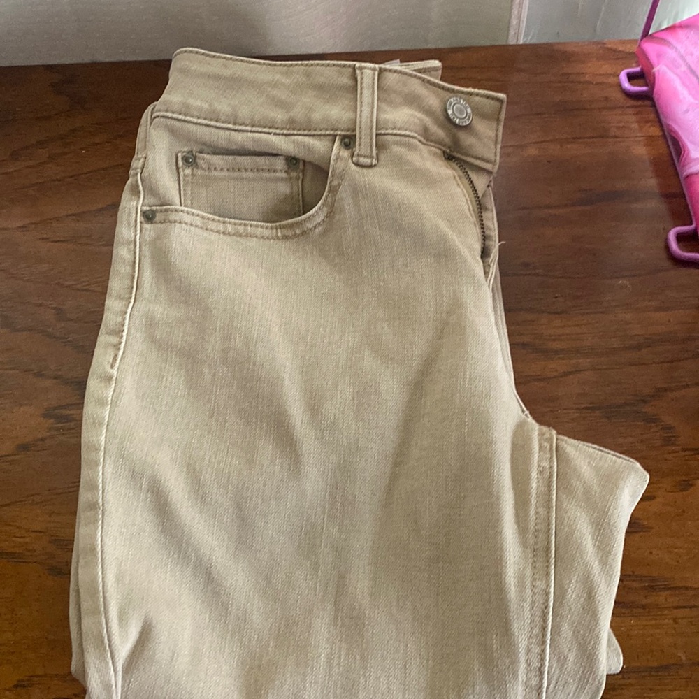Khaki flair pants.